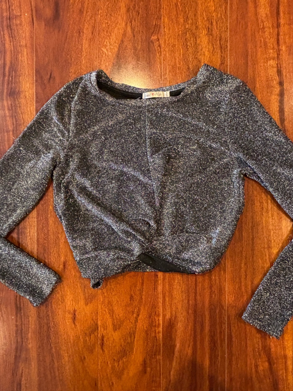 Heart & Hips Shimmery Black Metallic Knit Long-Sleeve Top